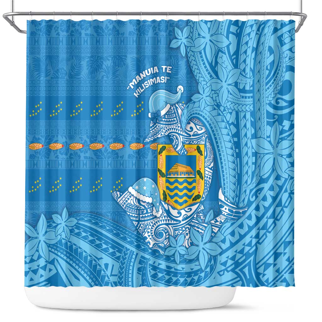 Tuvalu Christmas Shower Curtain Dolphins Santa Xmas Tribal Waves - Polynesian Pride
