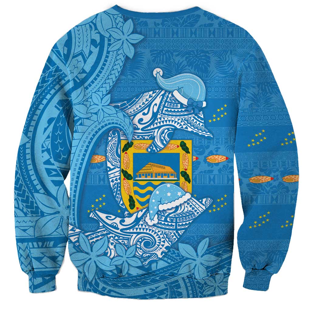 Tuvalu Christmas Sweatshirt Dolphins Santa Xmas Tribal Waves - Polynesian Pride