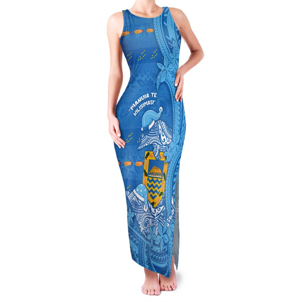 Tuvalu Christmas Tank Maxi Dress Dolphins Santa Xmas Tribal Waves - Polynesian Pride