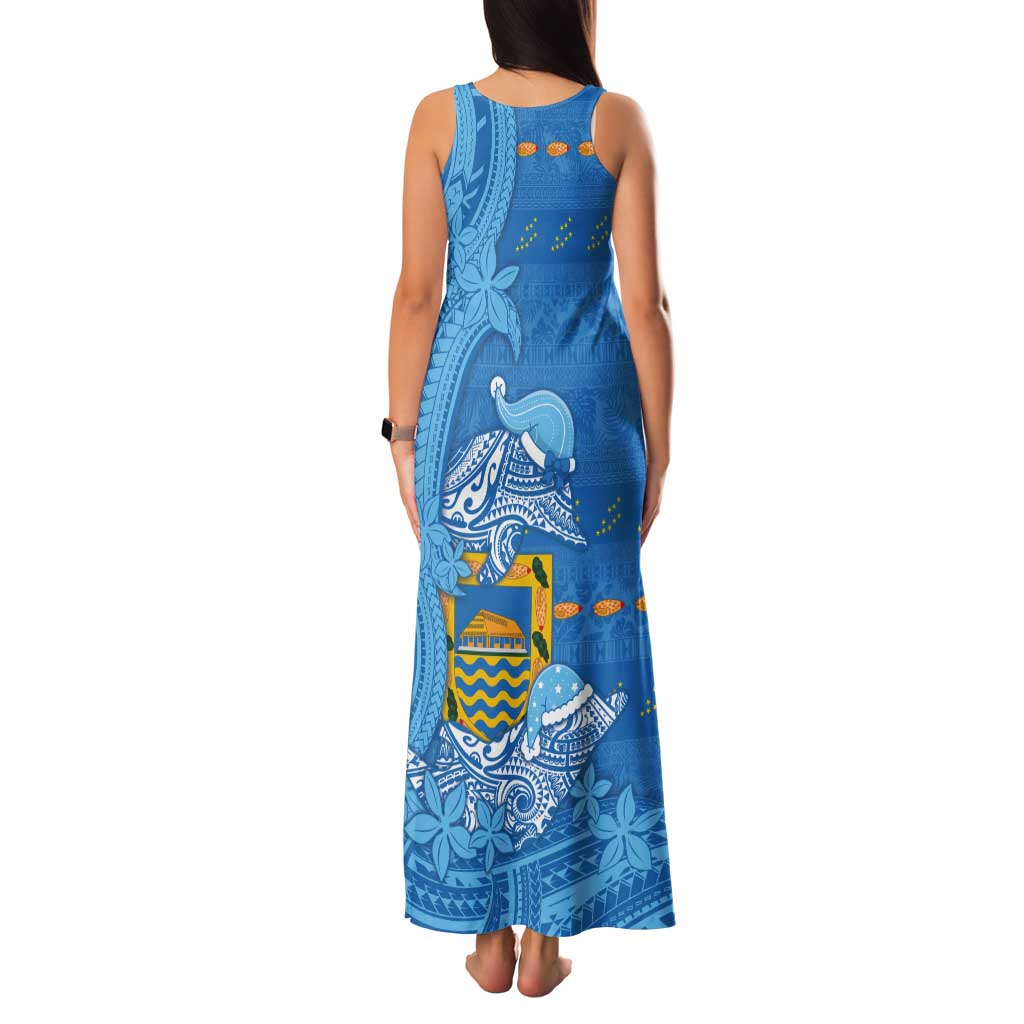 Tuvalu Christmas Tank Maxi Dress Dolphins Santa Xmas Tribal Waves - Polynesian Pride