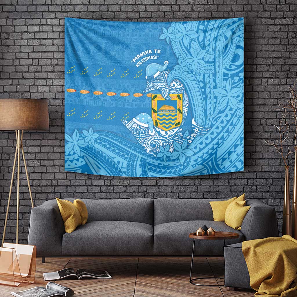 Tuvalu Christmas Tapestry Dolphins Santa Xmas Tribal Waves - Polynesian Pride