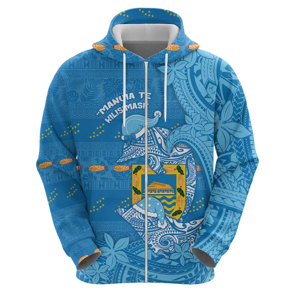 Tuvalu Christmas Zip Hoodie Dolphins Santa Xmas Tribal Waves - Polynesian Pride