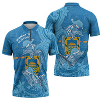 Tuvalu Christmas Zipper Polo Shirt Dolphins Santa Xmas Tribal Waves - Polynesian Pride