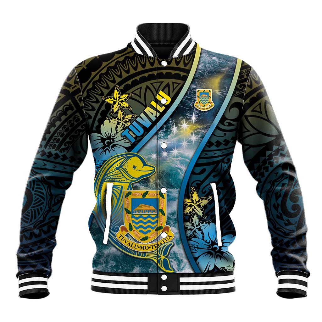 Personalised Tuvalu Baseball Jacket Dolphin On The Waves