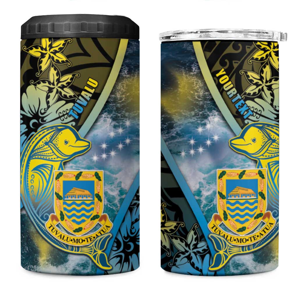 Personalised Tuvalu 4 in 1 Can Cooler Tumbler Dolphin On The Waves