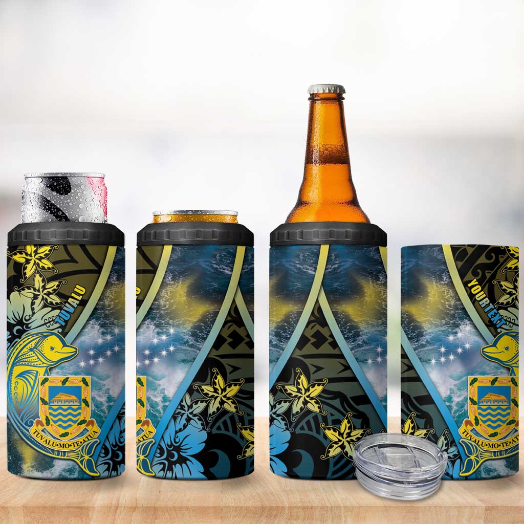 Personalised Tuvalu 4 in 1 Can Cooler Tumbler Dolphin On The Waves