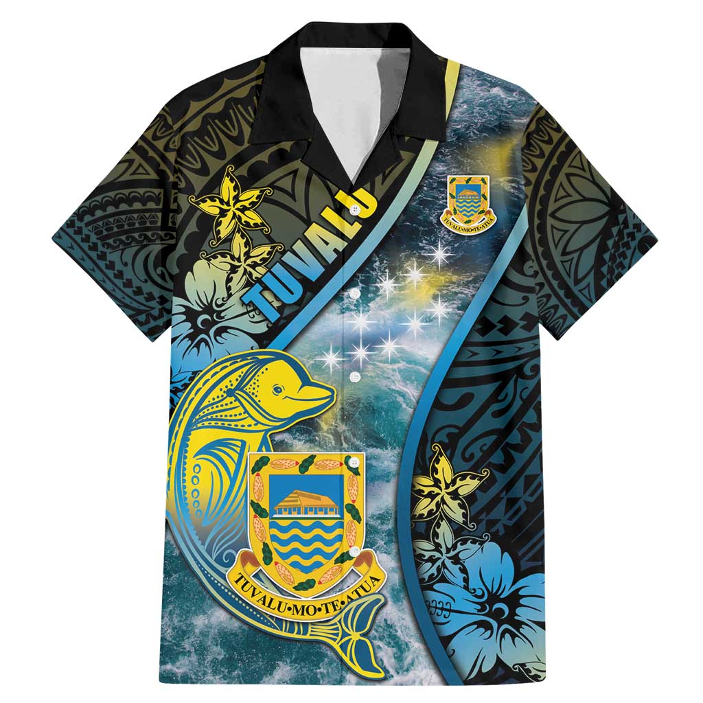 Personalised Tuvalu Family Matching Mermaid Dress and Hawaiian Shirt Dolphin On The Waves