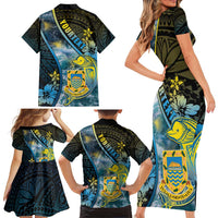 Personalised Tuvalu Family Matching Short Sleeve Bodycon Dress and Hawaiian Shirt Dolphin On The Waves
