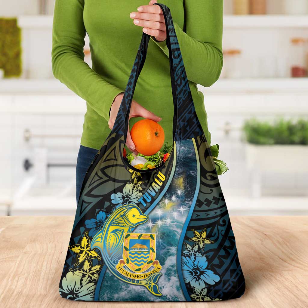 Tuvalu Grocery Bag Dolphin On The Waves