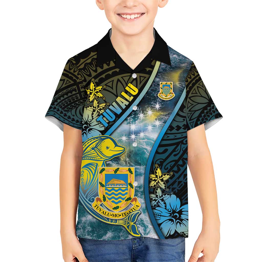Personalised Tuvalu Kid Hawaiian Shirt Dolphin On The Waves