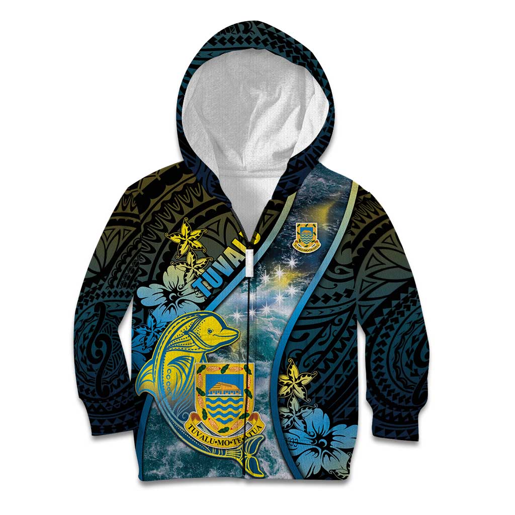 Personalised Tuvalu Kid Hoodie Dolphin On The Waves