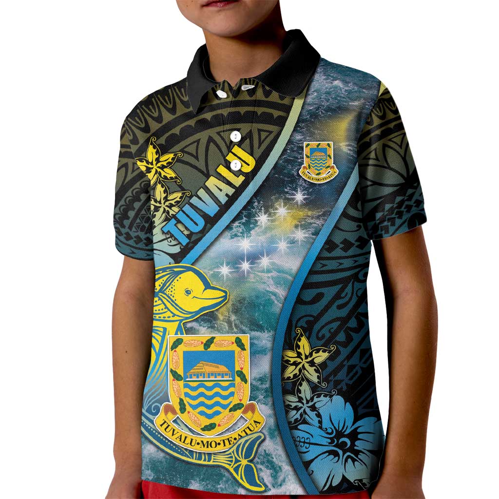 Personalised Tuvalu Kid Polo Shirt Dolphin On The Waves