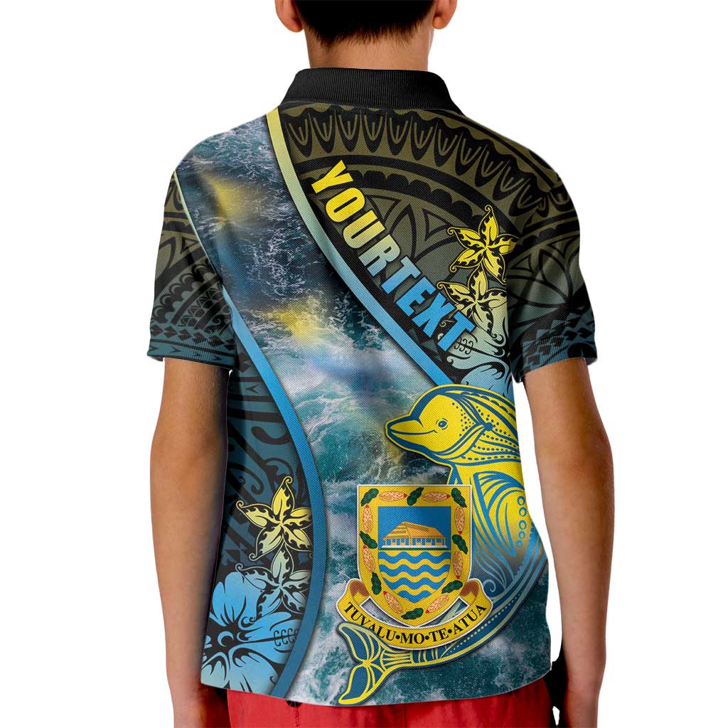 Personalised Tuvalu Kid Polo Shirt Dolphin On The Waves