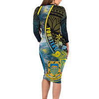 Personalised Tuvalu Long Sleeve Bodycon Dress Dolphin On The Waves
