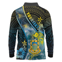 Personalised Tuvalu Long Sleeve Polo Shirt Dolphin On The Waves