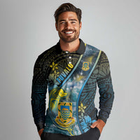 Personalised Tuvalu Long Sleeve Polo Shirt Dolphin On The Waves