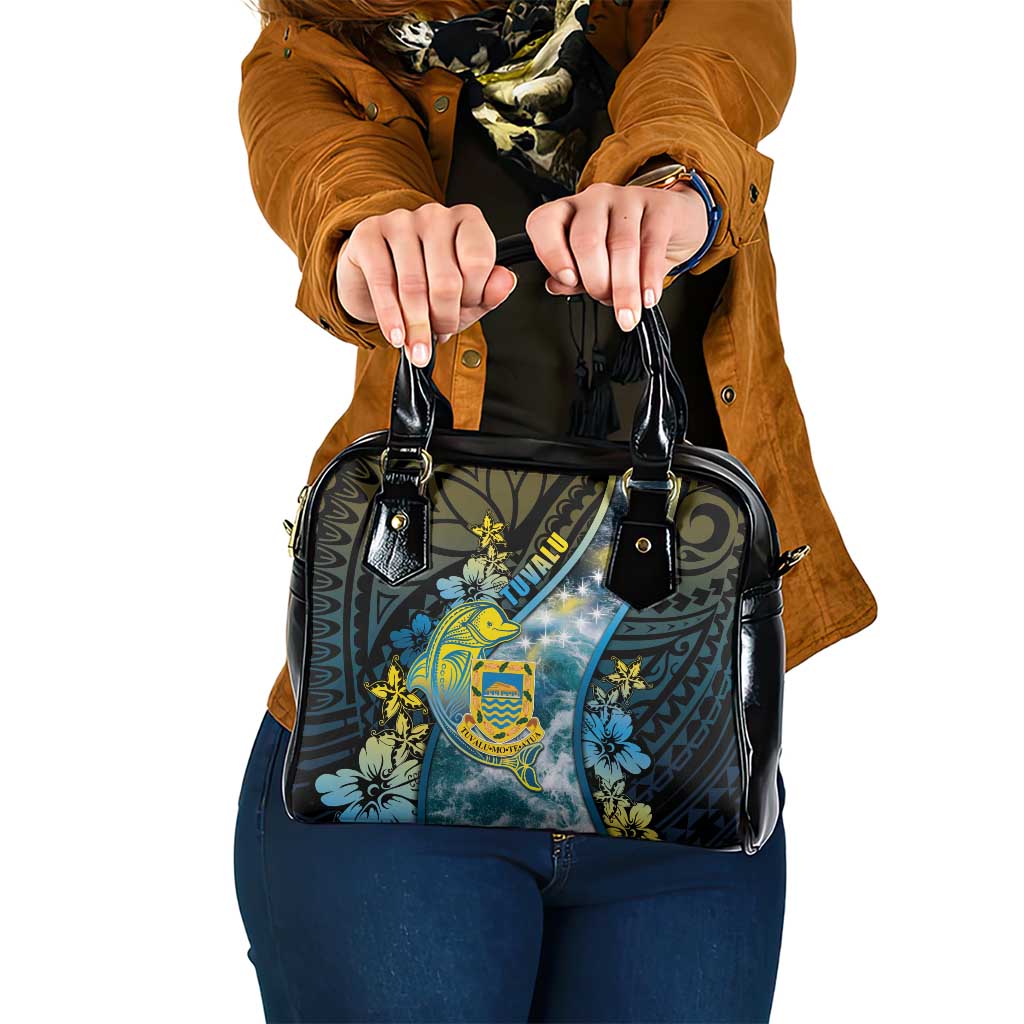 Tuvalu Shoulder Handbag Dolphin On The Waves