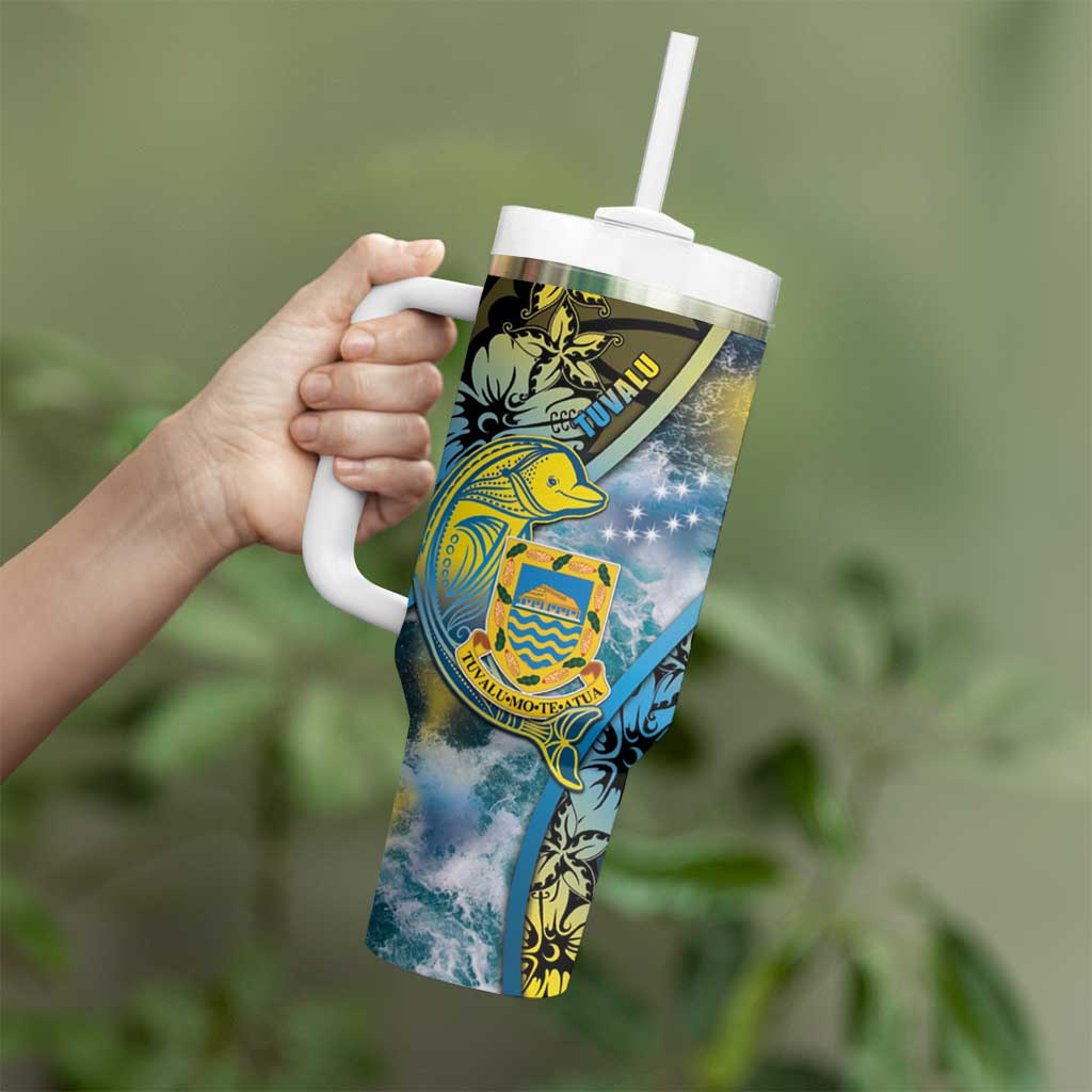 Personalised Tuvalu Tumbler With Handle Dolphin On The Waves