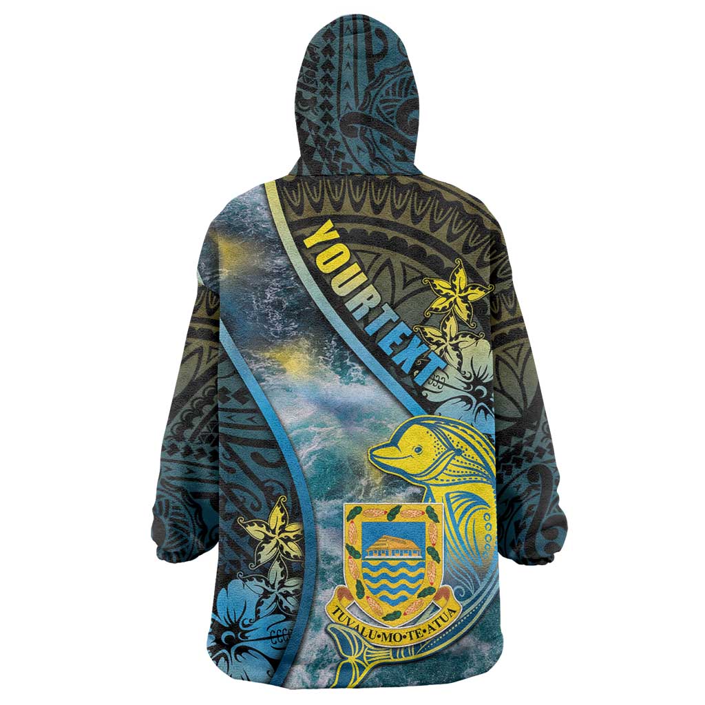 Personalised Tuvalu Wearable Blanket Hoodie Dolphin On The Waves