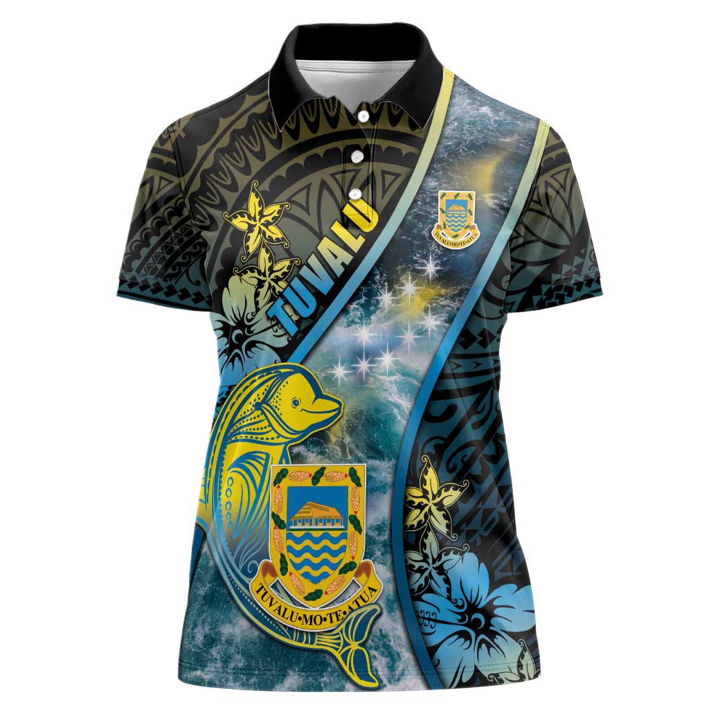 Personalised Tuvalu Women Polo Shirt Dolphin On The Waves