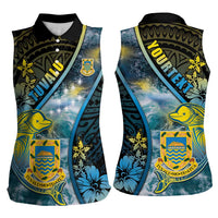 Personalised Tuvalu Women Sleeveless Polo Shirt Dolphin On The Waves