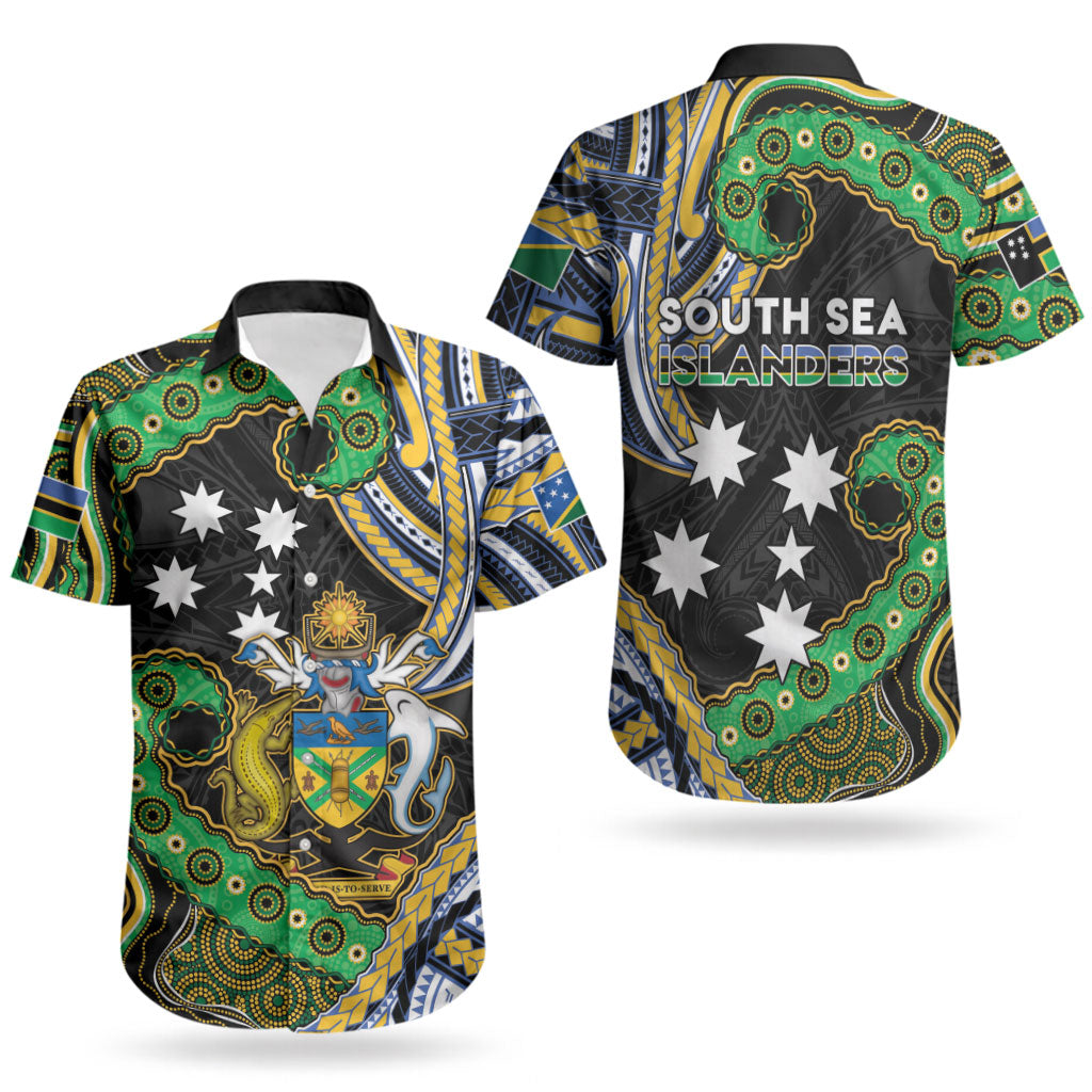 South Sea Islanders And Solomon Islands Couples Matching Puletasi and Hawaiian Shirt Solomons Coat Of Arms And Southern Cross DT05 - Polynesian Pride