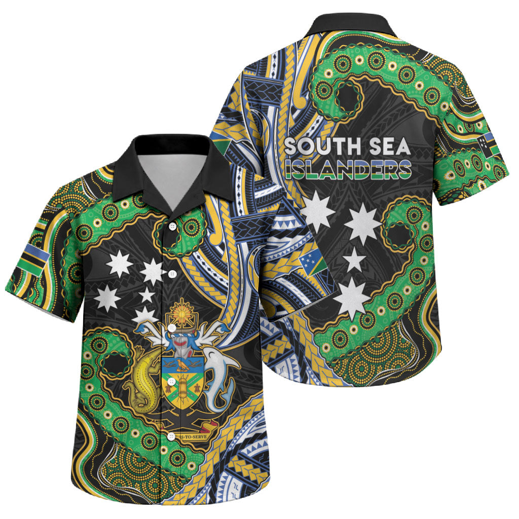 South Sea Islanders And Solomon Islands Family Matching Long Sleeve Bodycon Dress and Hawaiian Shirt Solomons Coat Of Arms And Southern Cross DT05 Son's Shirt Black - Polynesian Pride