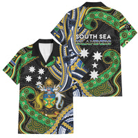 South Sea Islanders And Solomon Islands Family Matching Puletasi and Hawaiian Shirt Solomons Coat Of Arms And Southern Cross DT05 Dad's Shirt - Short Sleeve Black - Polynesian Pride