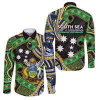 South Sea Islanders And Solomon Islands Family Matching Puletasi and Hawaiian Shirt Solomons Coat Of Arms And Southern Cross DT05 Dad's Shirt - Long Sleeve Black - Polynesian Pride