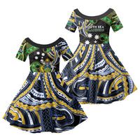 South Sea Islanders And Solomon Islands Family Matching Summer Maxi Dress and Hawaiian Shirt Solomons Coat Of Arms And Southern Cross DT05 Daughter's Dress Black - Polynesian Pride