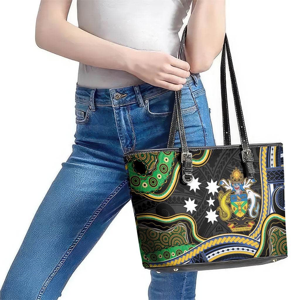 South Sea Islanders And Solomon Islands Leather Tote Bag Solomons Coat Of Arms And Southern Cross DT05 - Polynesian Pride