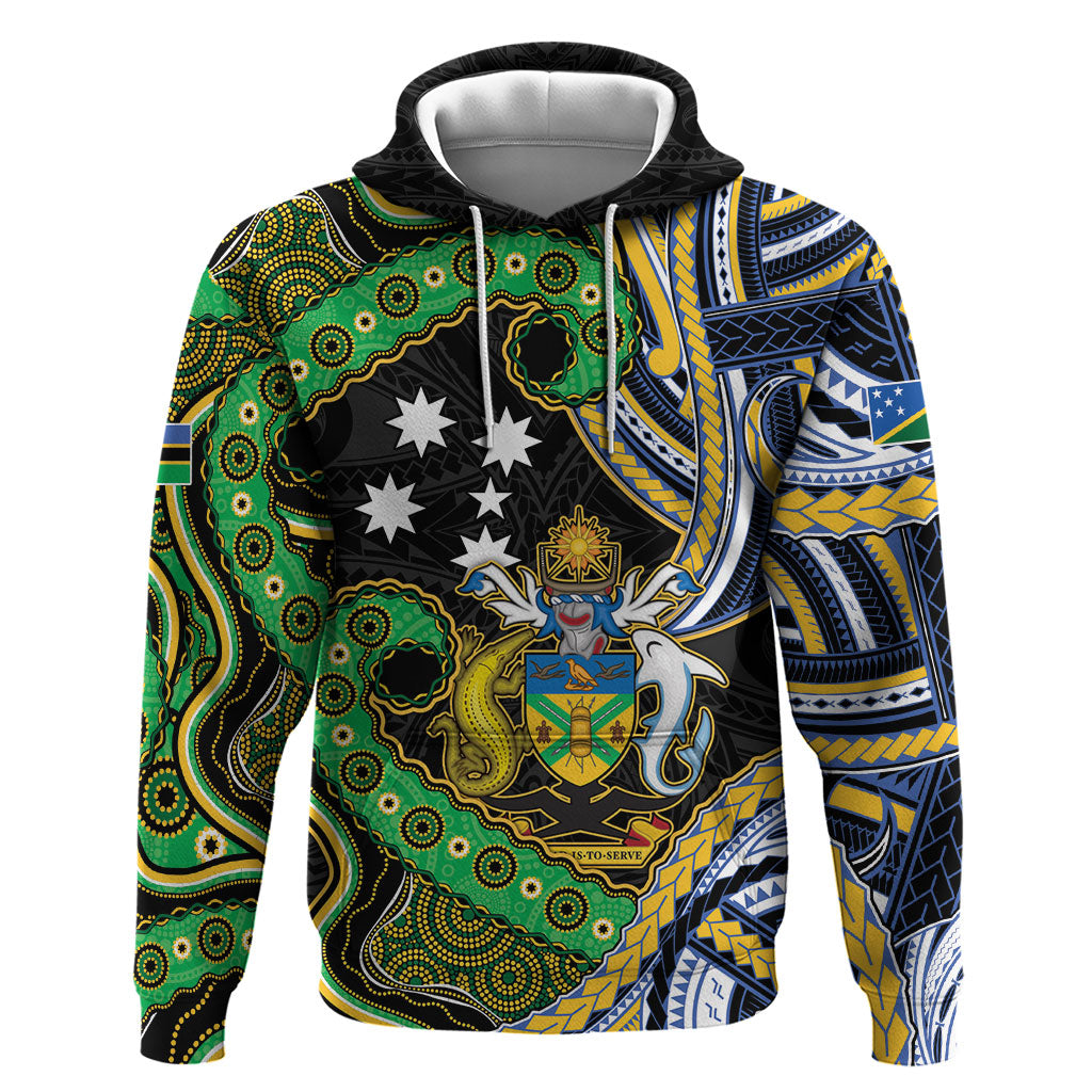 South Sea Islanders And Solomon Islands Zip Hoodie Solomons Coat Of Arms And Southern Cross DT05 Pullover Hoodie Black - Polynesian Pride