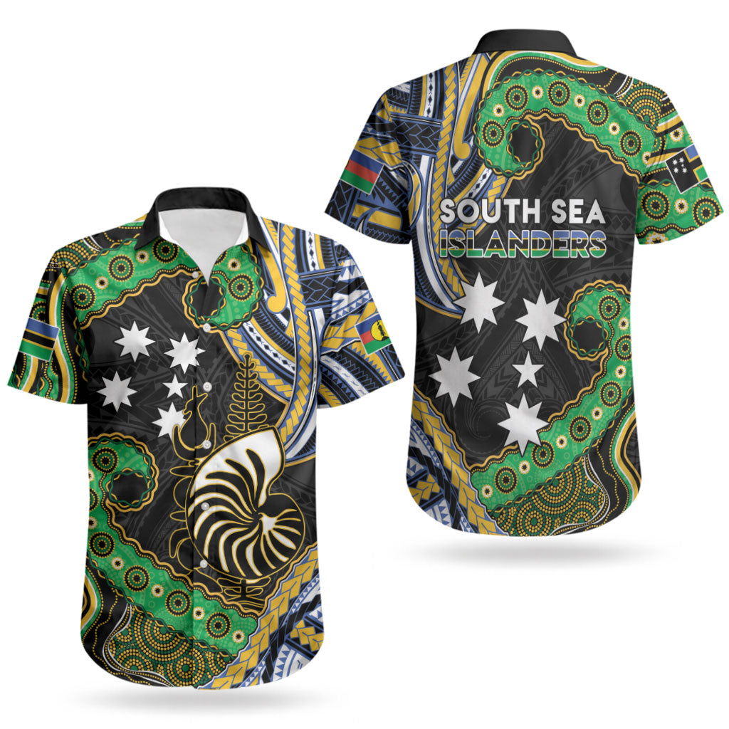 South Sea Islanders And New Caledonia Couples Matching Long Sleeve Bodycon Dress and Hawaiian Shirt Nautilus Shell Southern Cross Tribal Pattern DT05 - Polynesian Pride