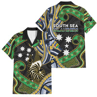 South Sea Islanders And New Caledonia Family Matching Summer Maxi Dress and Hawaiian Shirt Nautilus Shell Southern Cross Tribal Pattern DT05 Dad's Shirt - Short Sleeve Black - Polynesian Pride