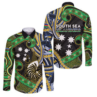 South Sea Islanders And New Caledonia Family Matching Summer Maxi Dress and Hawaiian Shirt Nautilus Shell Southern Cross Tribal Pattern DT05 Dad's Shirt - Long Sleeve Black - Polynesian Pride