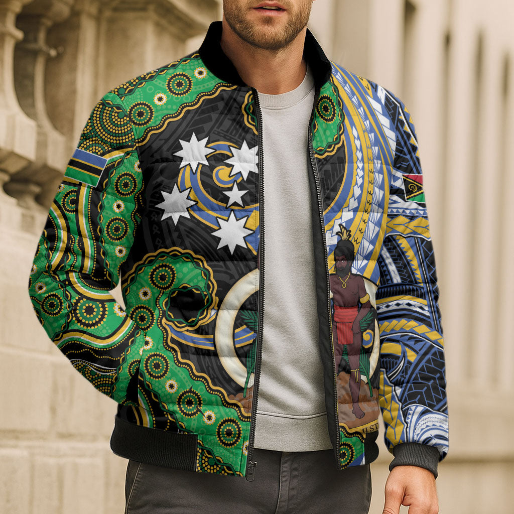 South Sea Islanders And Vanuatu Bomber Puffer Jacket Boar Tusk Warrior Southern Tribal Pattern DT05 - Polynesian Pride