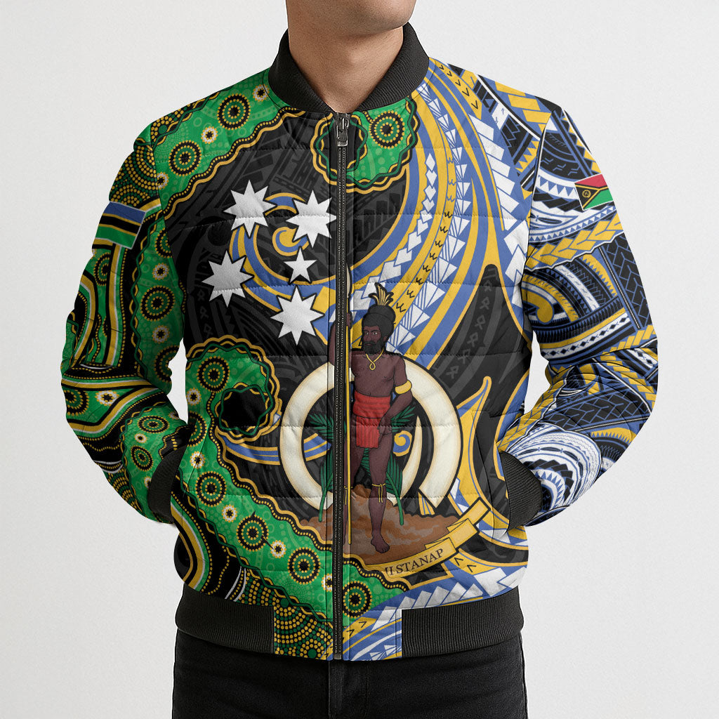 South Sea Islanders And Vanuatu Bomber Puffer Jacket Boar Tusk Warrior Southern Tribal Pattern DT05 - Polynesian Pride