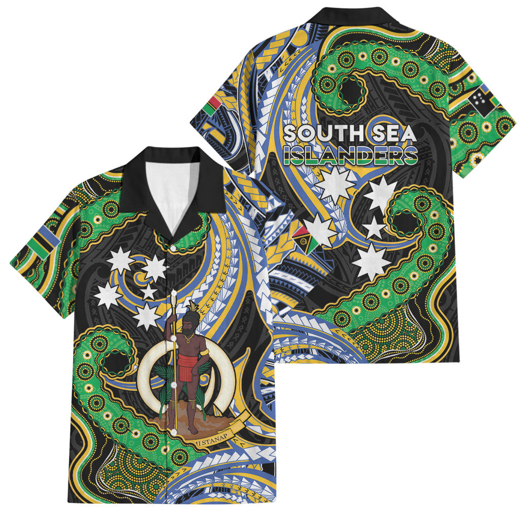 South Sea Islanders And Vanuatu Family Matching Off The Shoulder Long Sleeve Dress and Hawaiian Shirt Boar Tusk Warrior Southern Tribal Pattern DT05 Dad's Shirt - Short Sleeve Black - Polynesian Pride