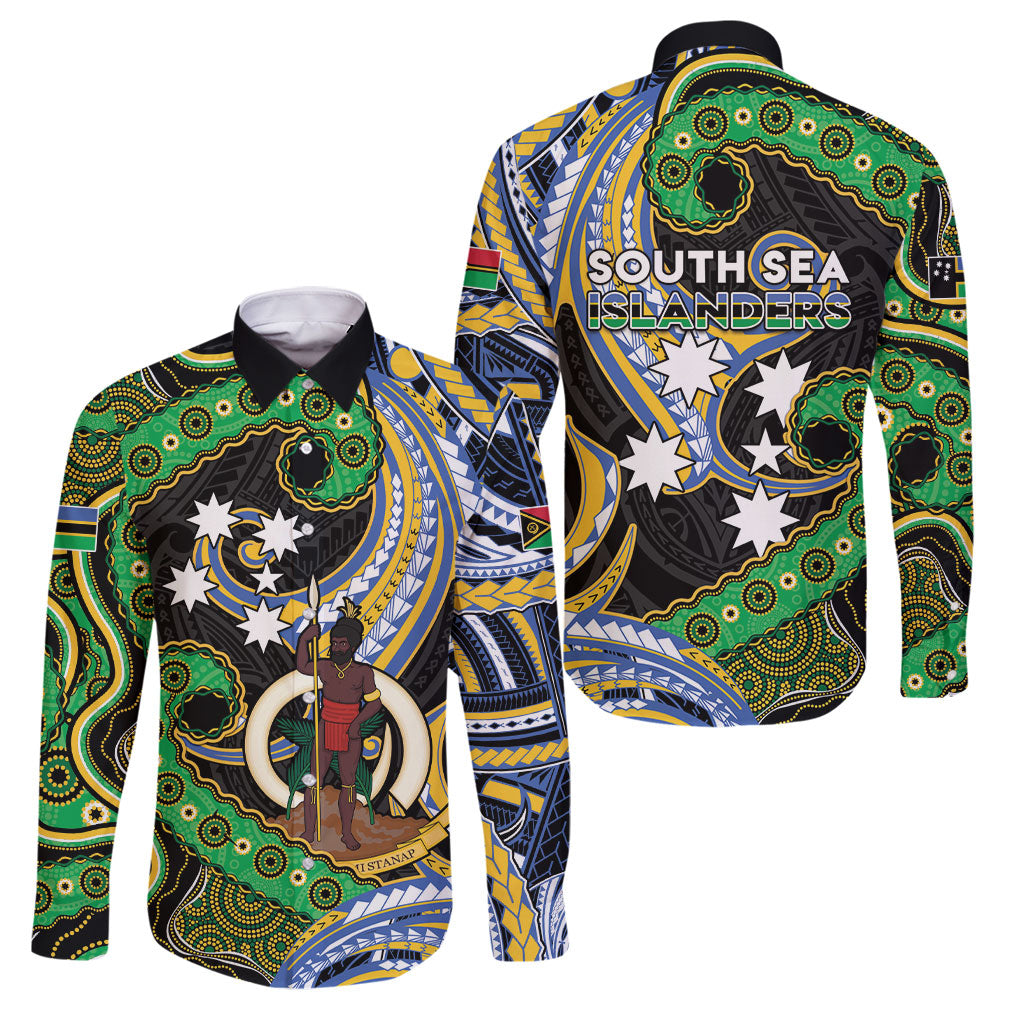 South Sea Islanders And Vanuatu Family Matching Puletasi and Hawaiian Shirt Boar Tusk Warrior Southern Tribal Pattern DT05 Dad's Shirt - Long Sleeve Black - Polynesian Pride