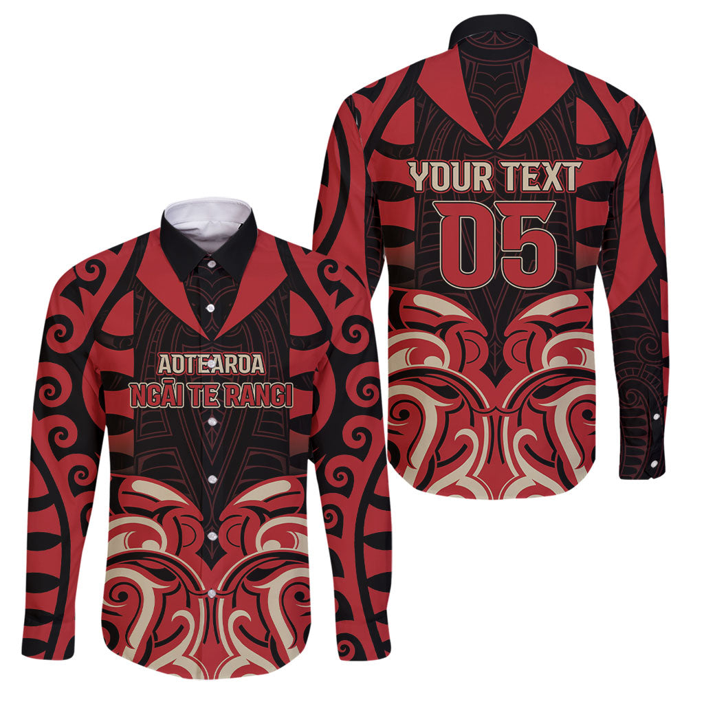 Custom Aotearoa Ngai Te Rangi Family Matching Long Sleeve Bodycon Dress and Hawaiian Shirt New Zealand Traditional Maori Pattern DT05 Dad's Shirt - Long Sleeve Red - Polynesian Pride
