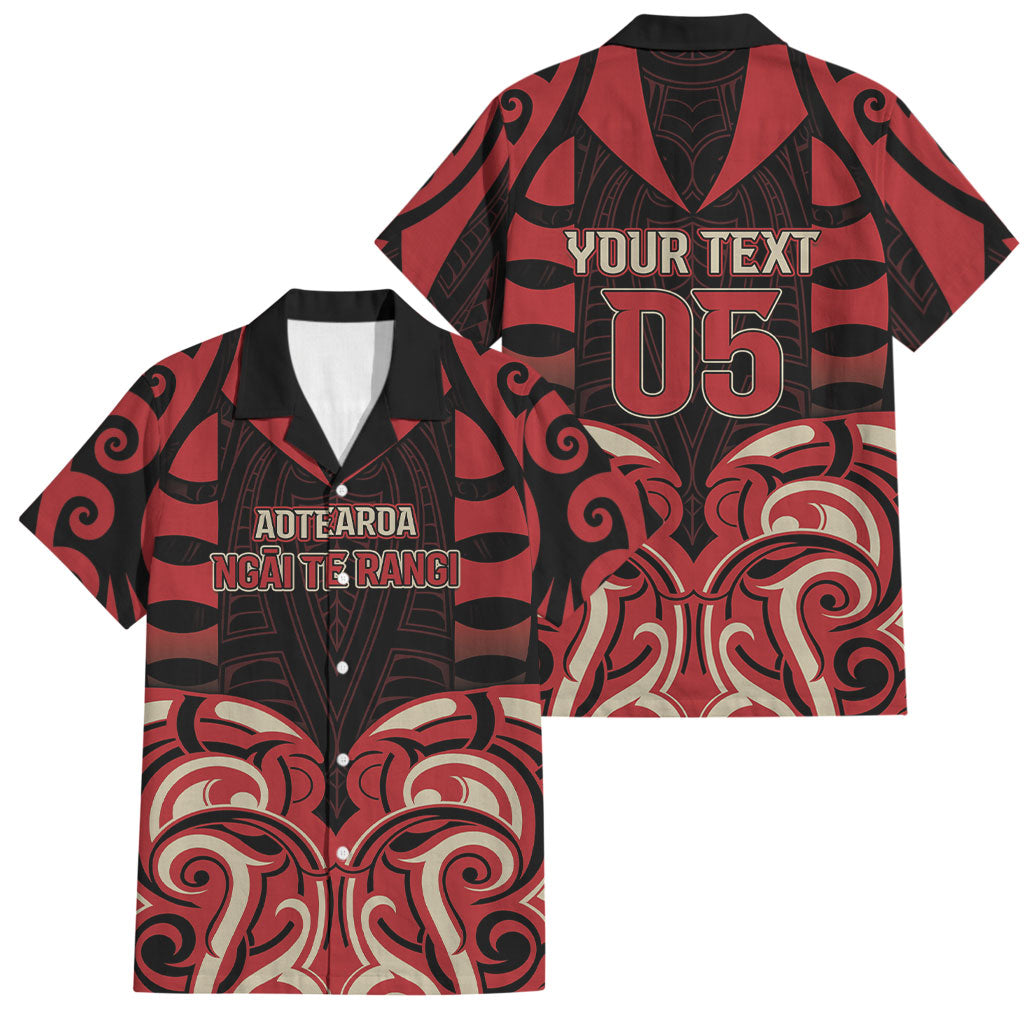 Custom Aotearoa Ngai Te Rangi Family Matching Off The Shoulder Long Sleeve Dress and Hawaiian Shirt New Zealand Traditional Maori Pattern DT05 Dad's Shirt - Short Sleeve Red - Polynesian Pride