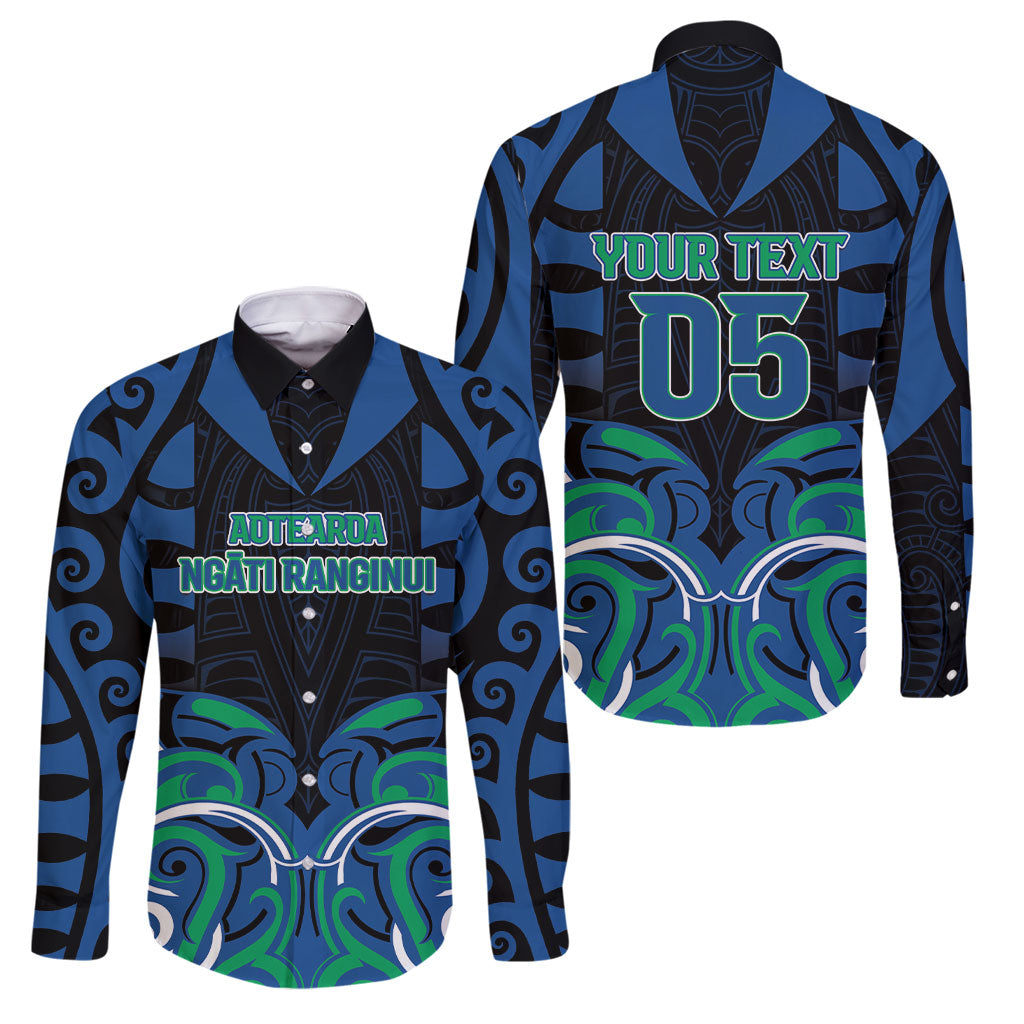 Custom Aotearoa Ngati Ranginui Family Matching Puletasi and Hawaiian Shirt New Zealand Traditional Maori Pattern DT05 Dad's Shirt - Long Sleeve Navy - Polynesian Pride