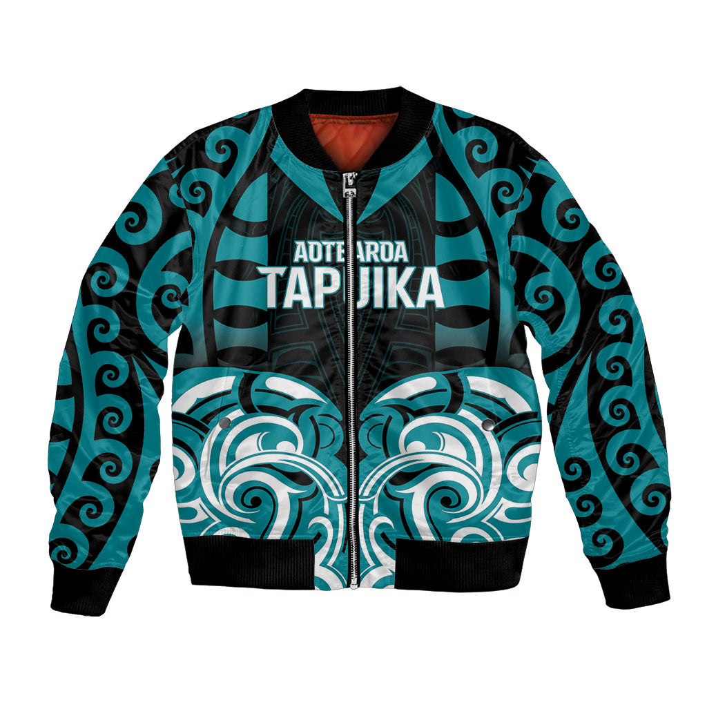 Custom Aotearoa Tapuika Bomber Jacket New Zealand Traditional Maori Pattern DT05 Unisex Teal - Polynesian Pride