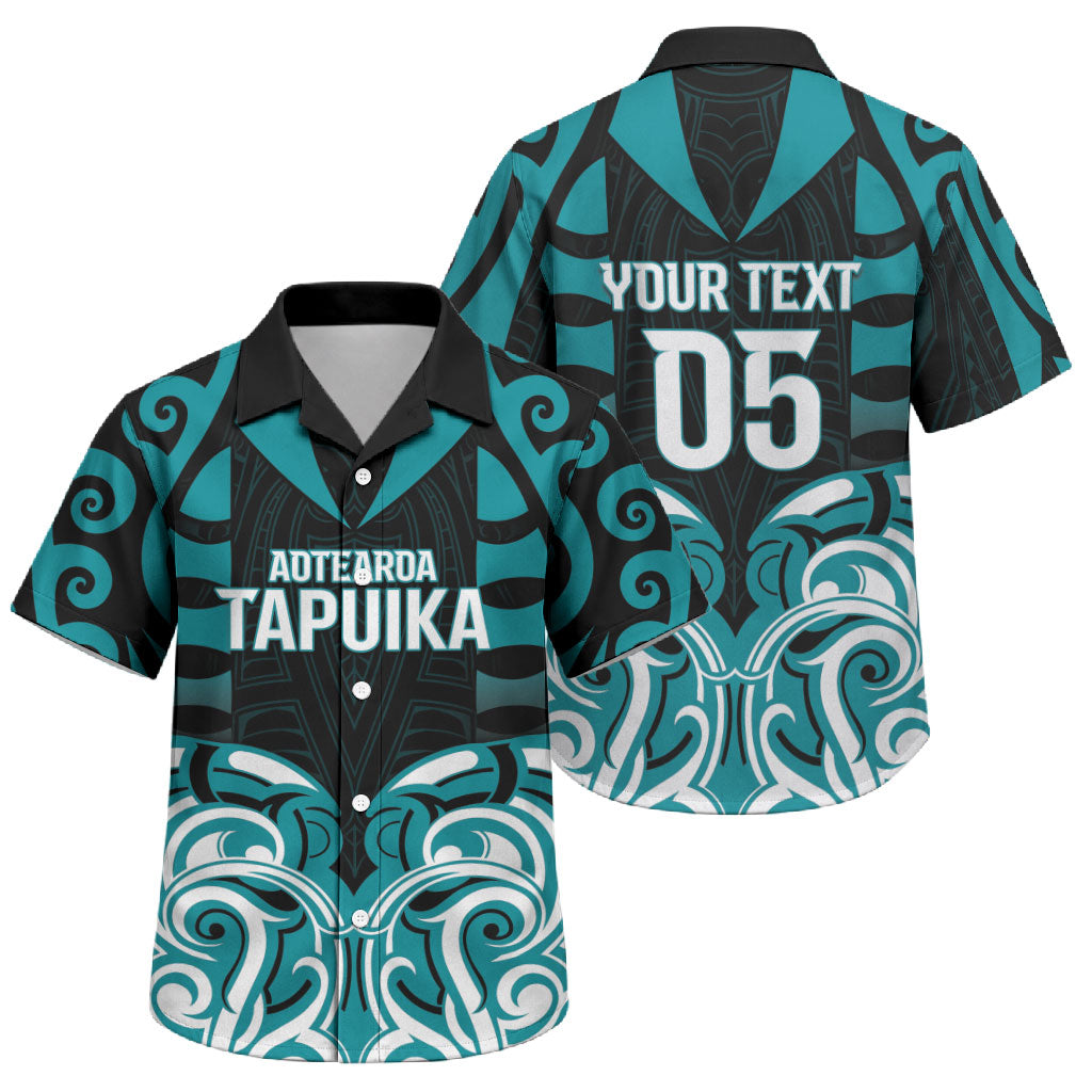 Custom Aotearoa Tapuika Family Matching Off Shoulder Short Dress and Hawaiian Shirt New Zealand Traditional Maori Pattern DT05 Son's Shirt Teal - Polynesian Pride