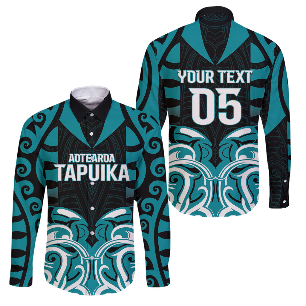 Custom Aotearoa Tapuika Family Matching Short Sleeve Bodycon Dress and Hawaiian Shirt New Zealand Traditional Maori Pattern DT05 Dad's Shirt - Long Sleeve Teal - Polynesian Pride