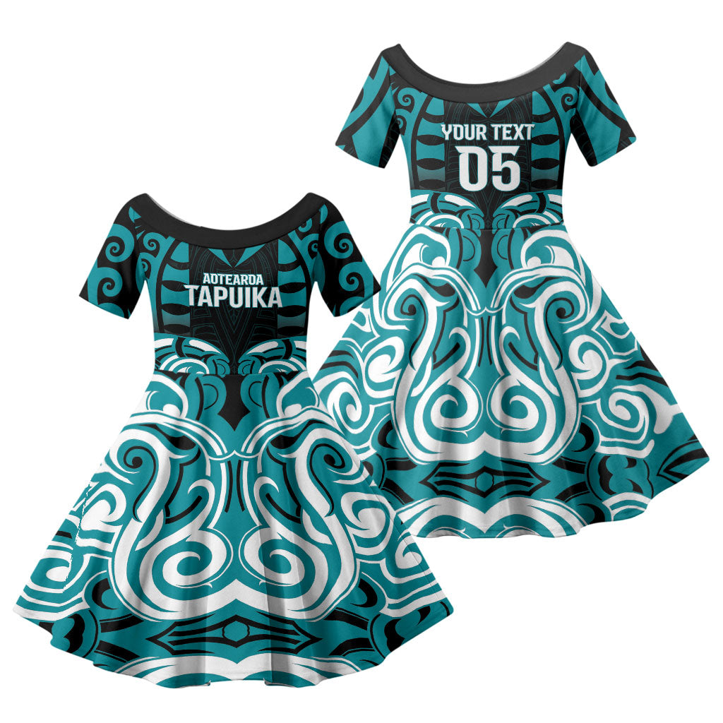 Custom Aotearoa Tapuika Family Matching Short Sleeve Bodycon Dress and Hawaiian Shirt New Zealand Traditional Maori Pattern DT05 Daughter's Dress Teal - Polynesian Pride