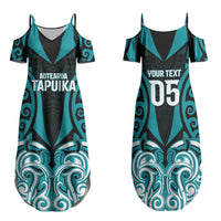 Custom Aotearoa Tapuika Family Matching Summer Maxi Dress and Hawaiian Shirt New Zealand Traditional Maori Pattern DT05 Mom's Dress Teal - Polynesian Pride