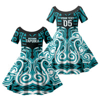 Custom Aotearoa Tapuika Family Matching Tank Maxi Dress and Hawaiian Shirt New Zealand Traditional Maori Pattern DT05 Daughter's Dress Teal - Polynesian Pride