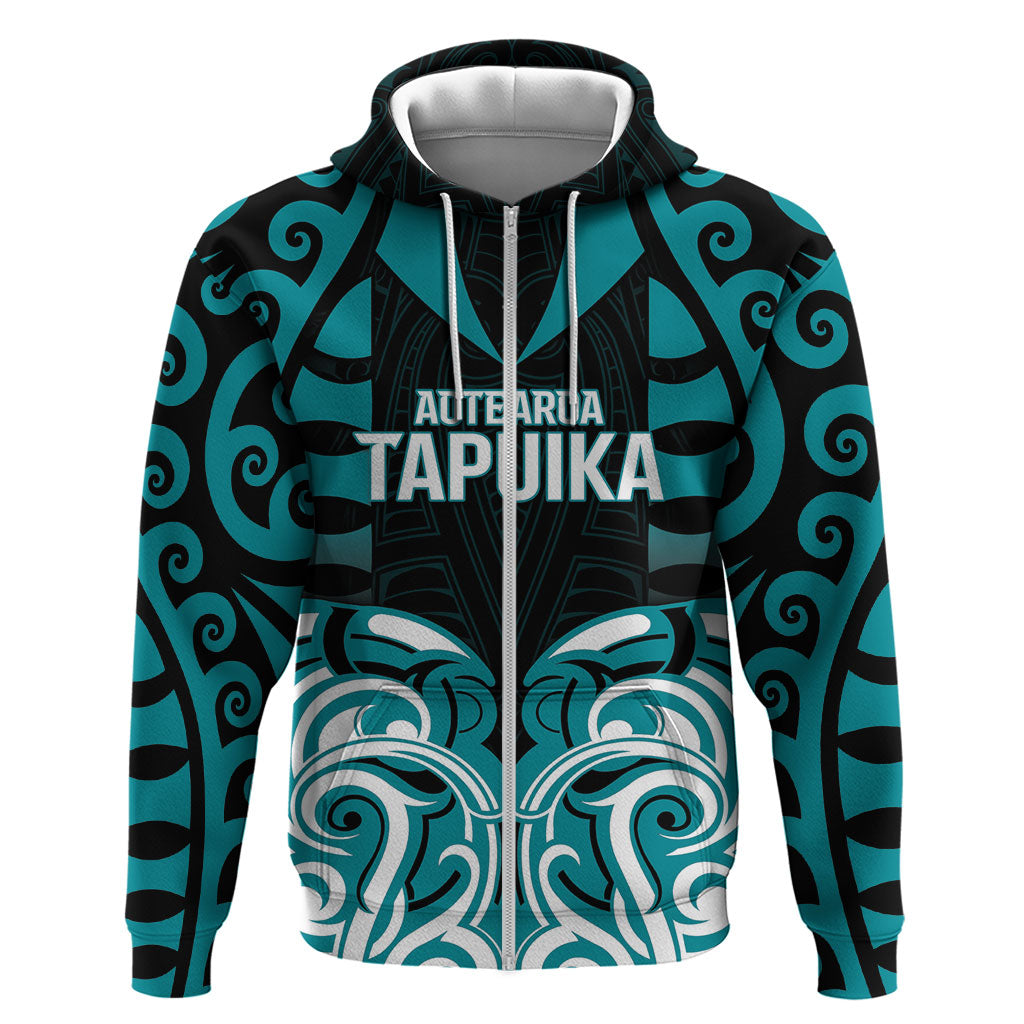 Custom Aotearoa Tapuika Zip Hoodie New Zealand Traditional Maori Pattern DT05 Zip Hoodie Teal - Polynesian Pride
