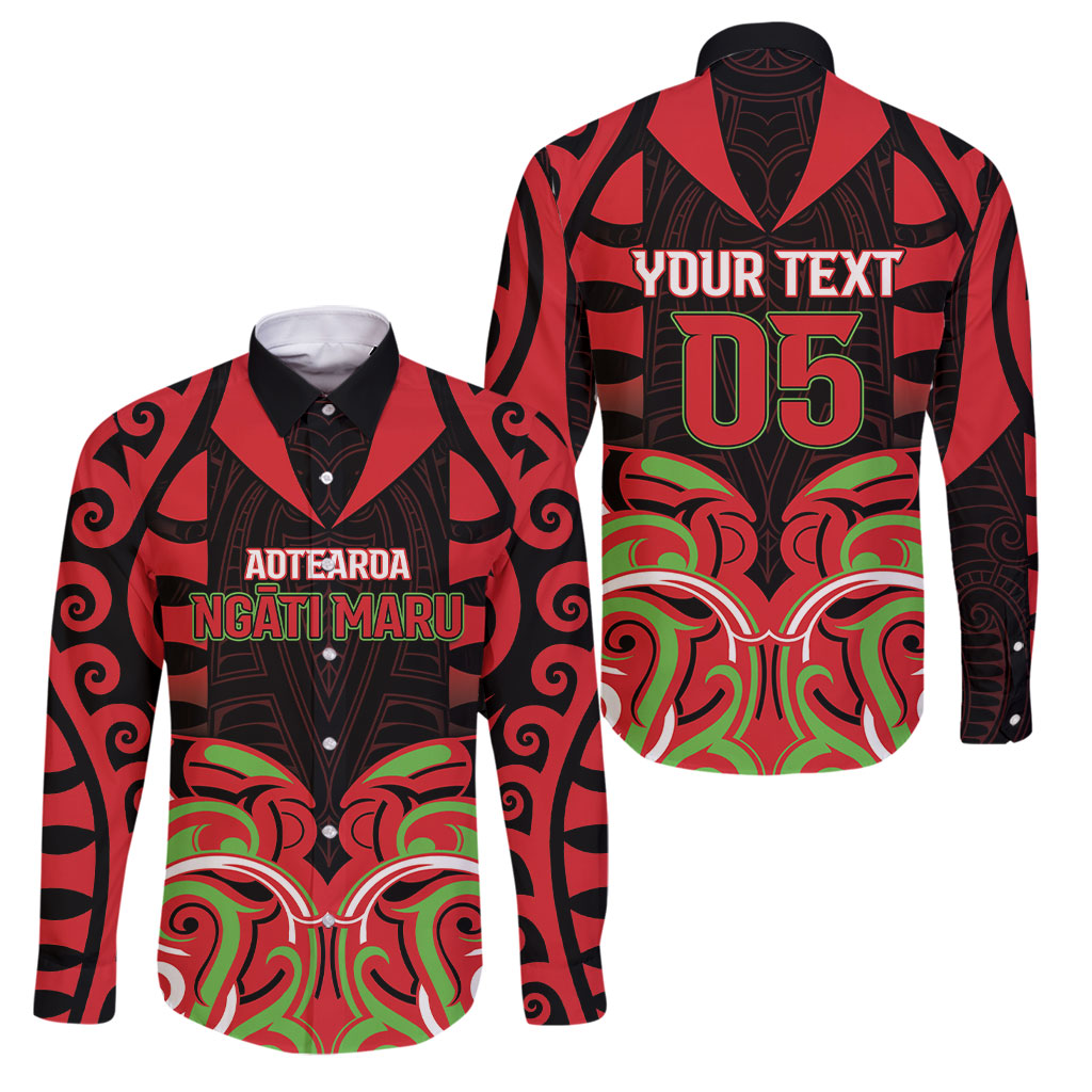 Custom Aotearoa Ngati Maru Family Matching Off Shoulder Short Dress and Hawaiian Shirt New Zealand Traditional Maori Pattern DT05 Dad's Shirt - Long Sleeve Red - Polynesian Pride
